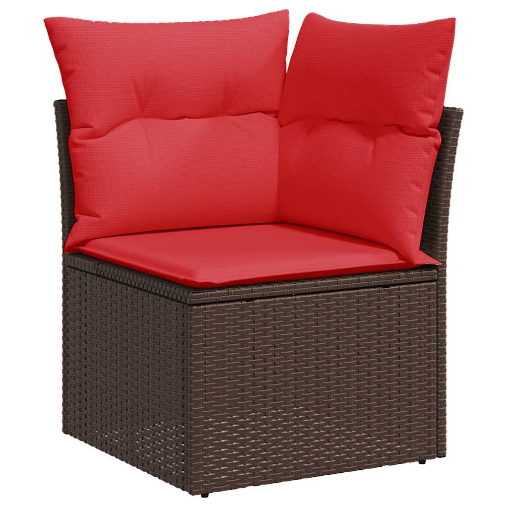 Salon de jardin avec coussins 9 pcs marron résine tressée acacia