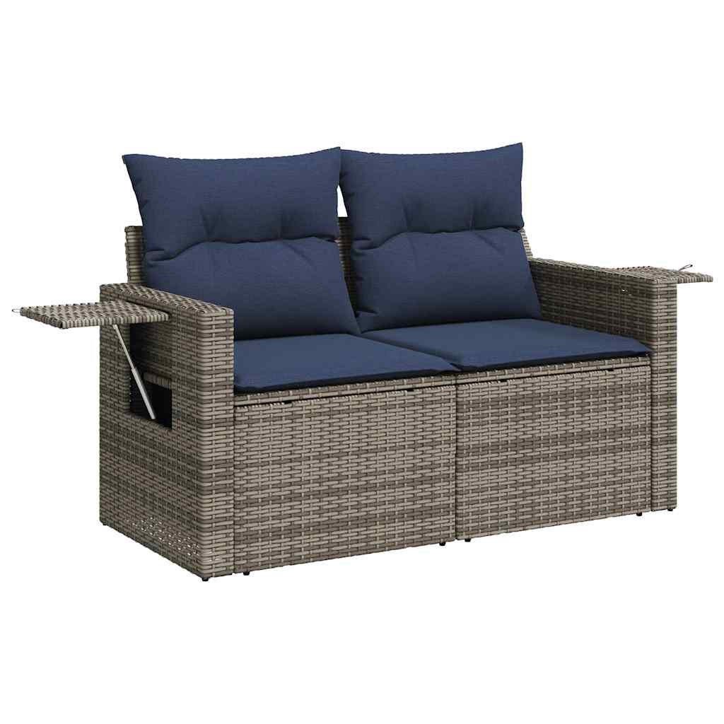 Salon de jardin avec coussins 7pcs gris résine tressée acacia
