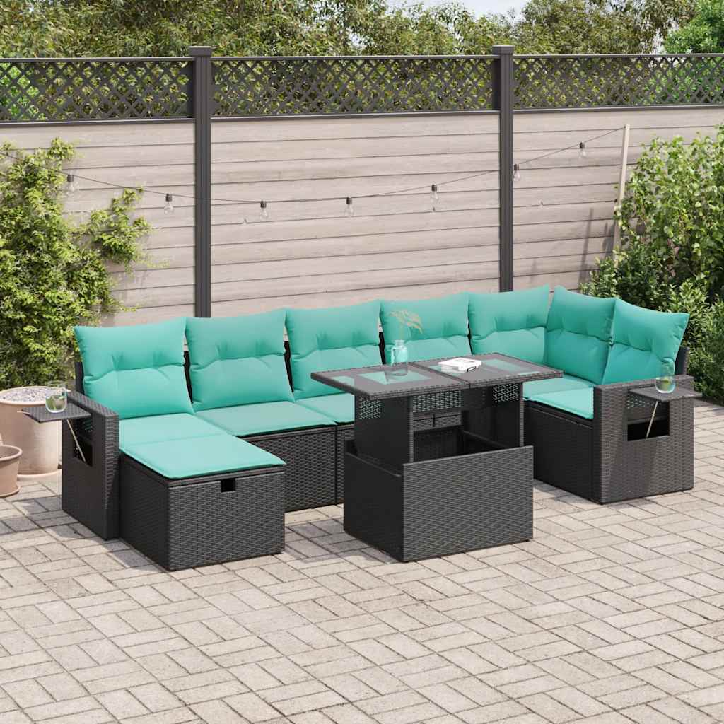 Salon de jardin avec coussins 8 pcs gris résine tressée acacia