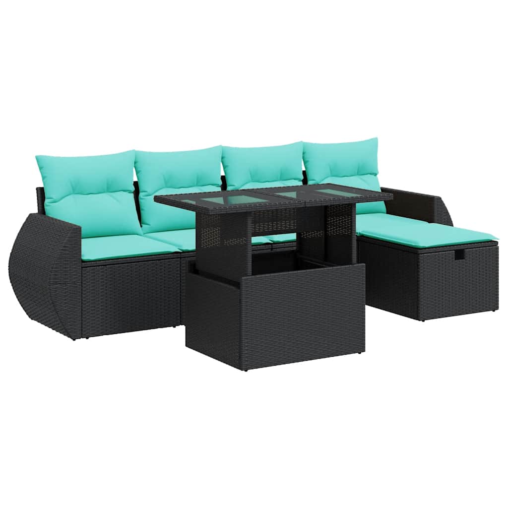 Salon de jardin avec coussins 6 pcs gris résine tressée acacia