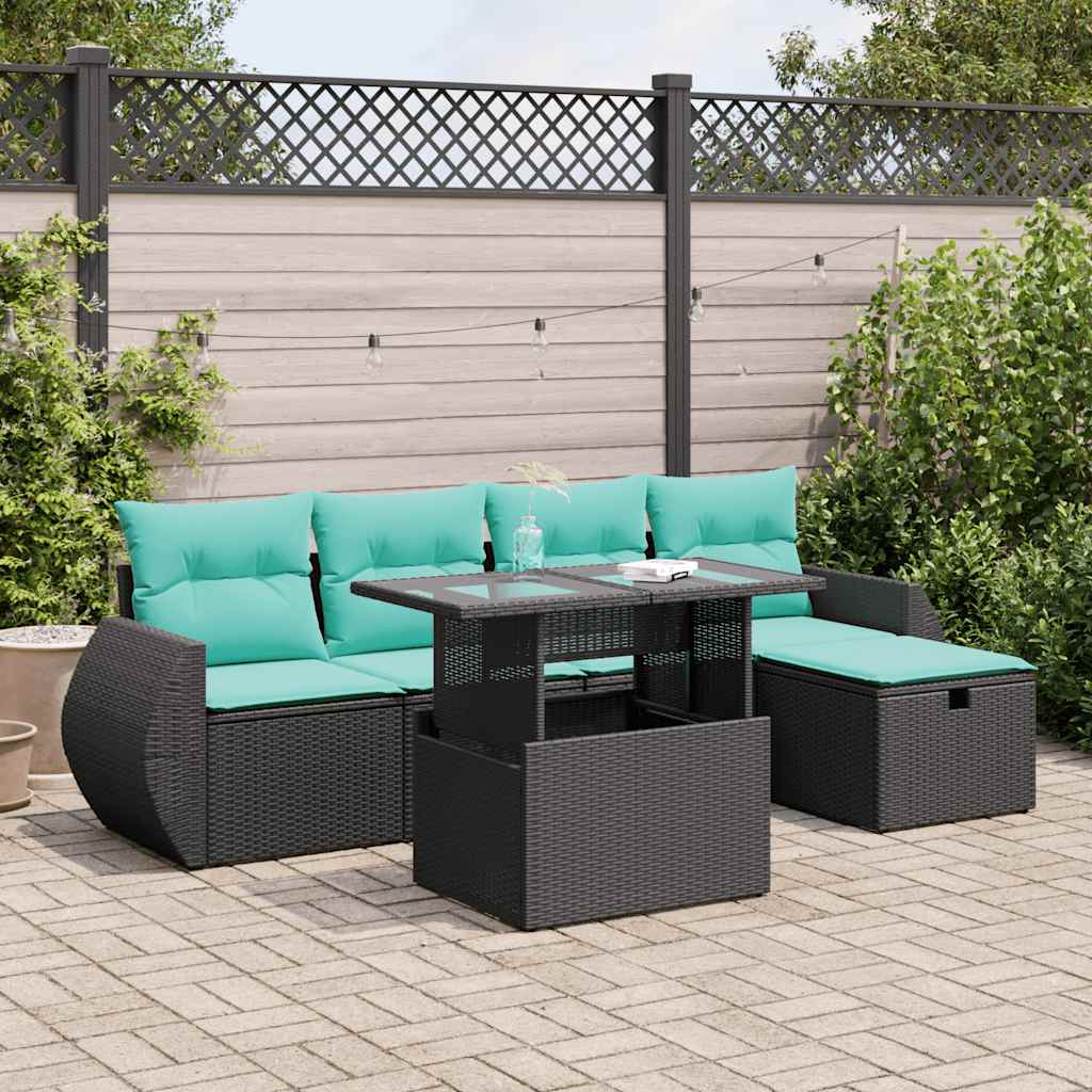 Salon de jardin avec coussins 6 pcs gris résine tressée acacia