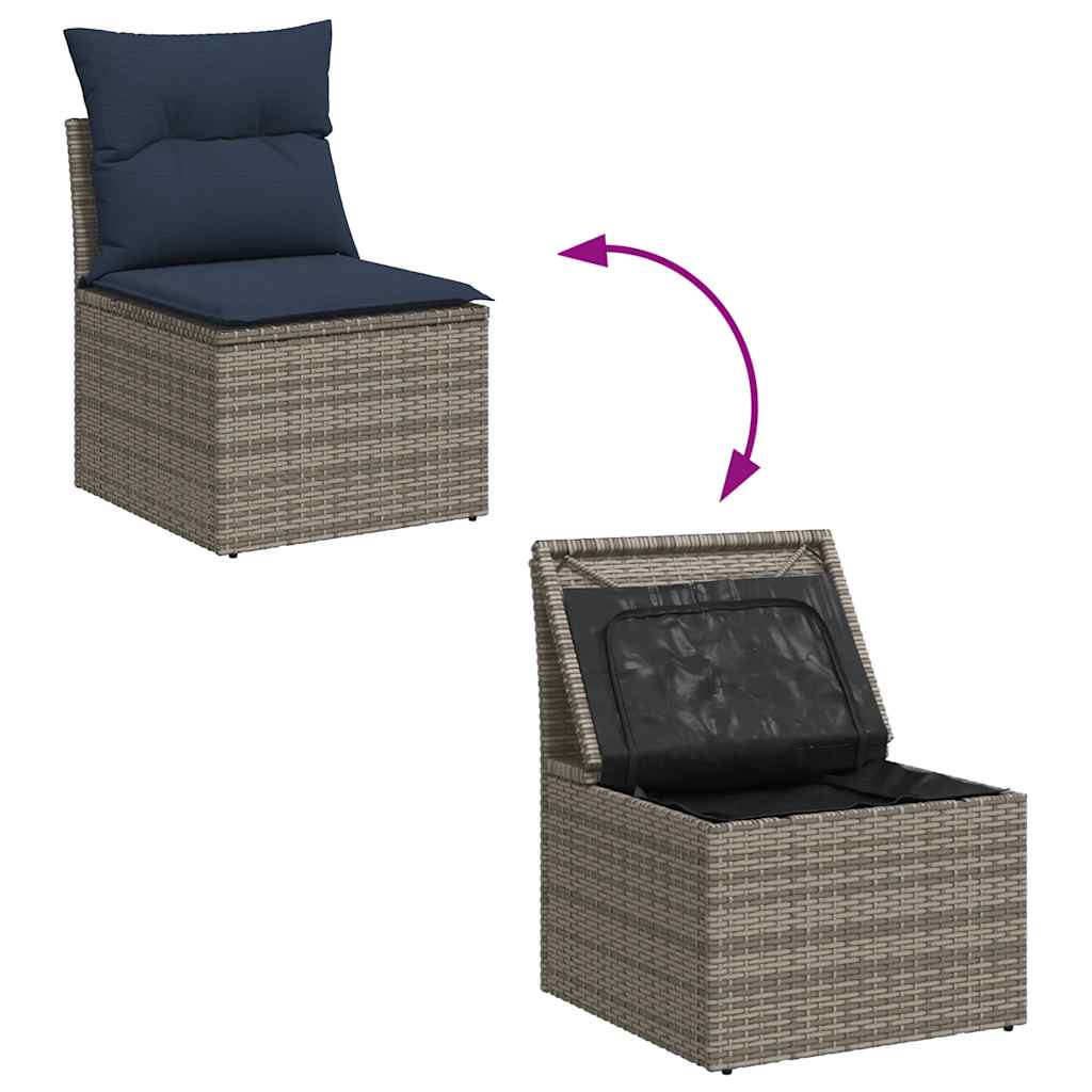 Salon de jardin avec coussins 6pcs gris résine tressée acacia