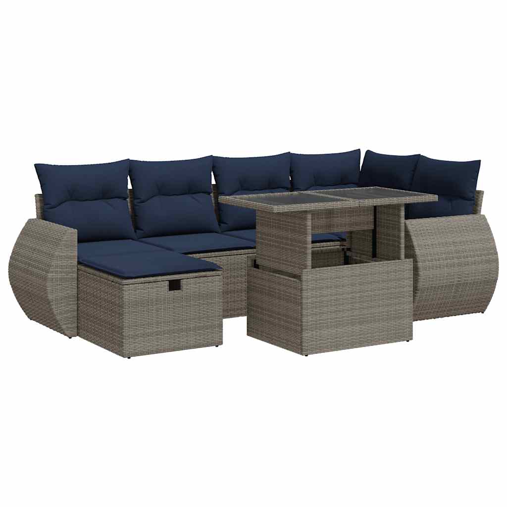 Salon de jardin avec coussins 7pcs gris résine tressée acacia