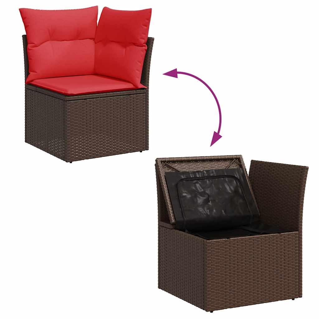 Salon de jardin avec coussins 8 pcs marron résine tressée acacia