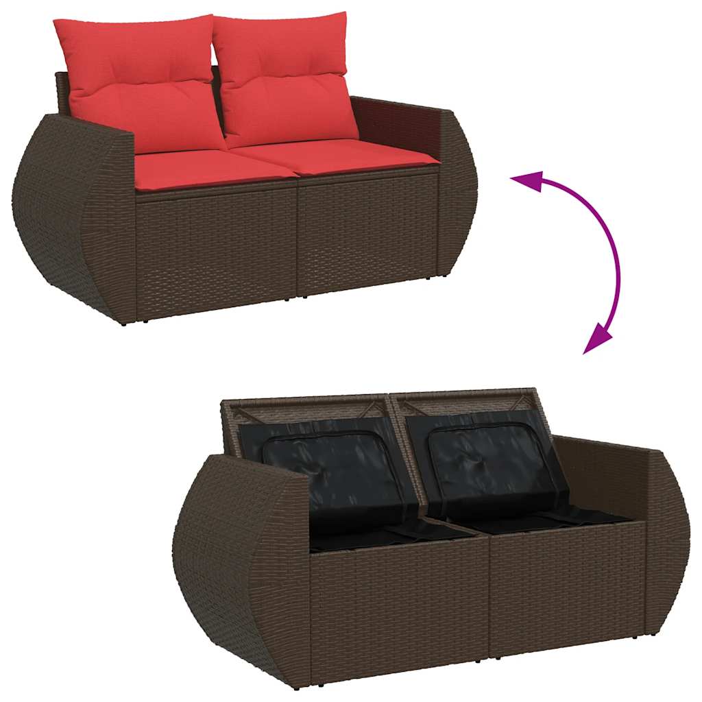 Salon de jardin avec coussins 8 pcs marron résine tressée acacia