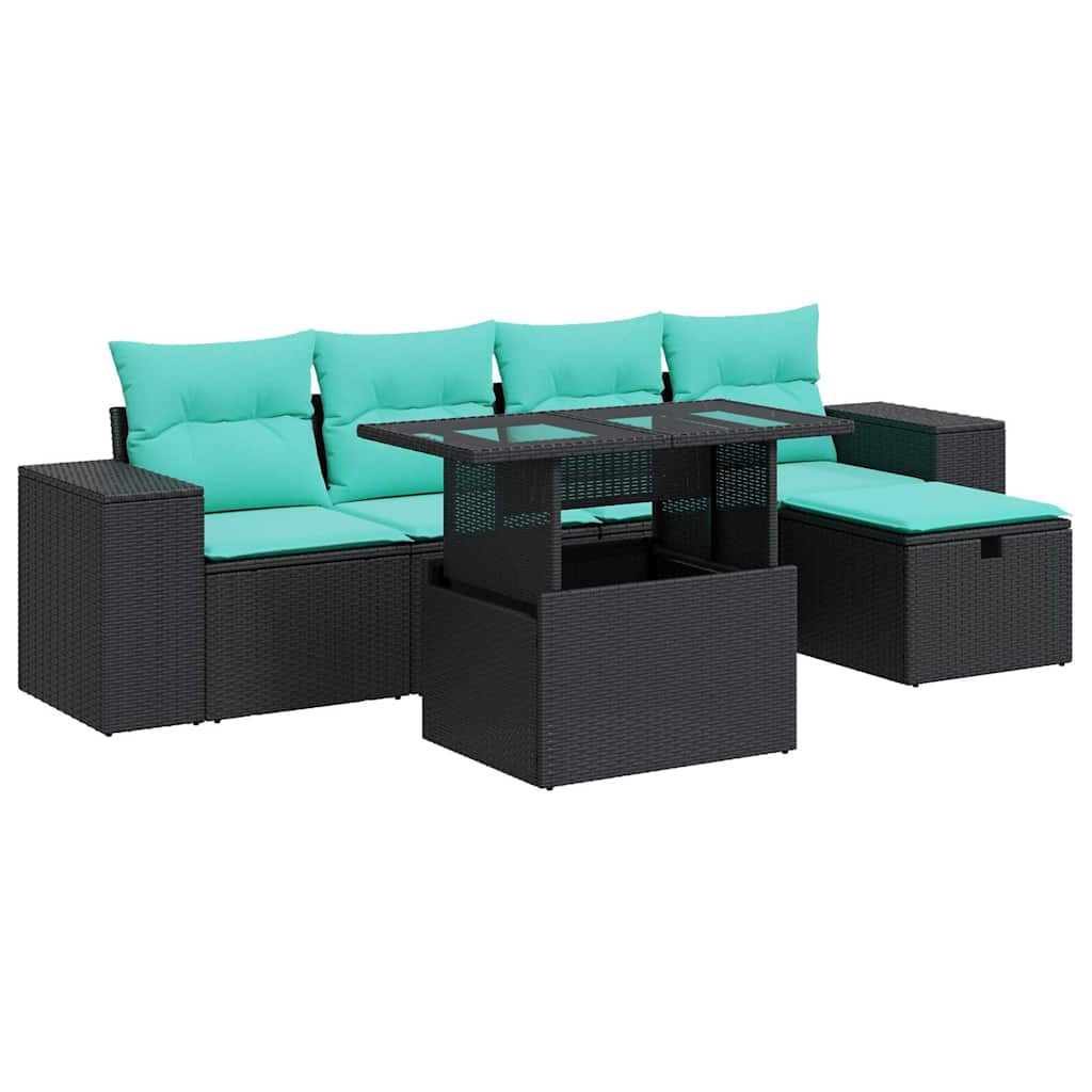 Salon de jardin avec coussins 6 pcs gris résine tressée acacia