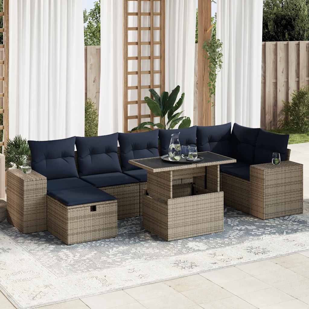 Salon de jardin 8pcs avec coussins marron résine tressée acacia