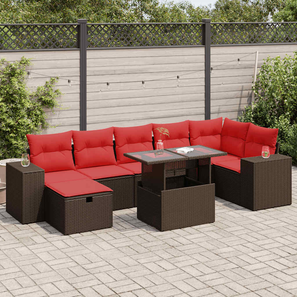 Salon de jardin avec coussins 8 pcs noir résine tressée acacia