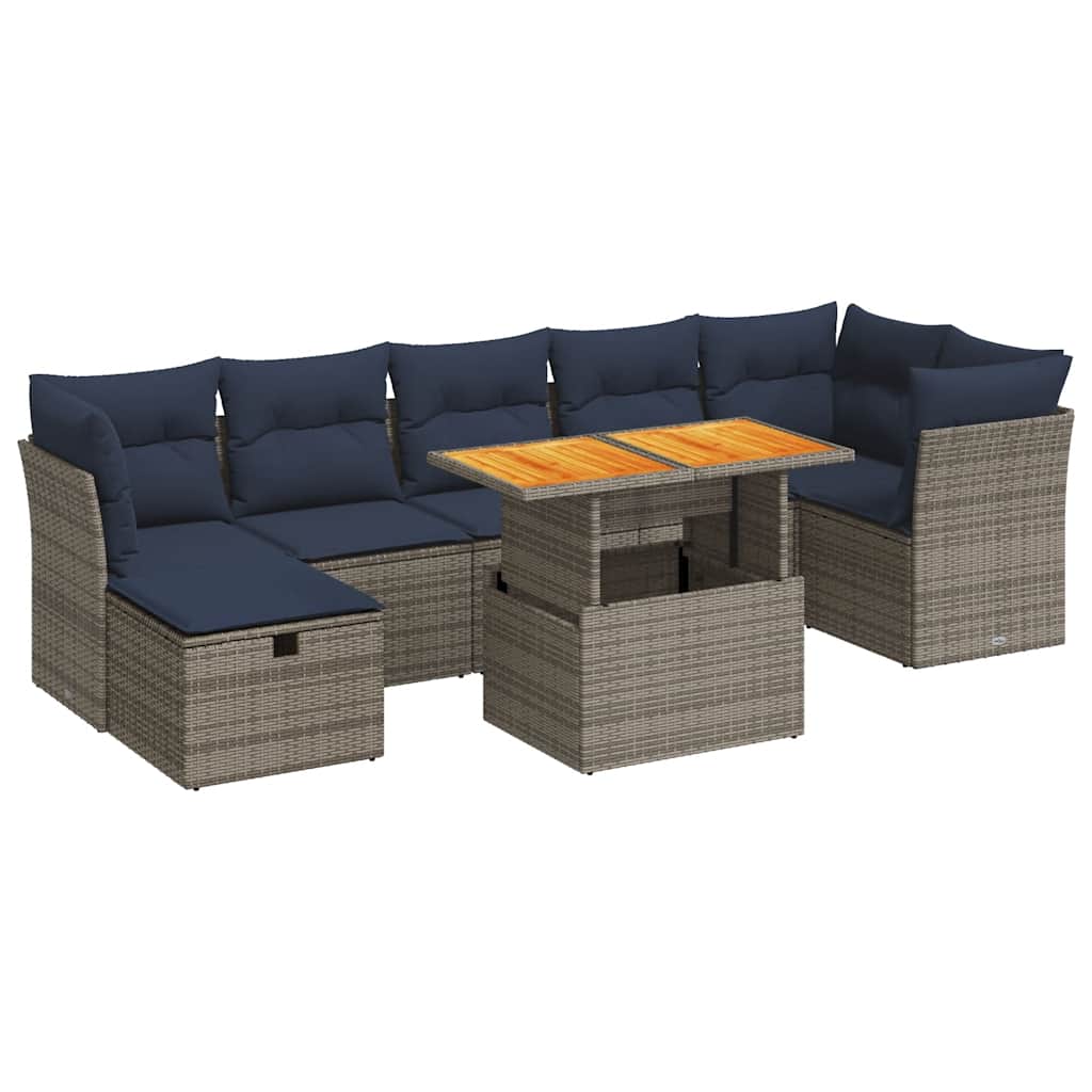 Salon de jardin 8pcs avec coussins marron résine tressée acacia