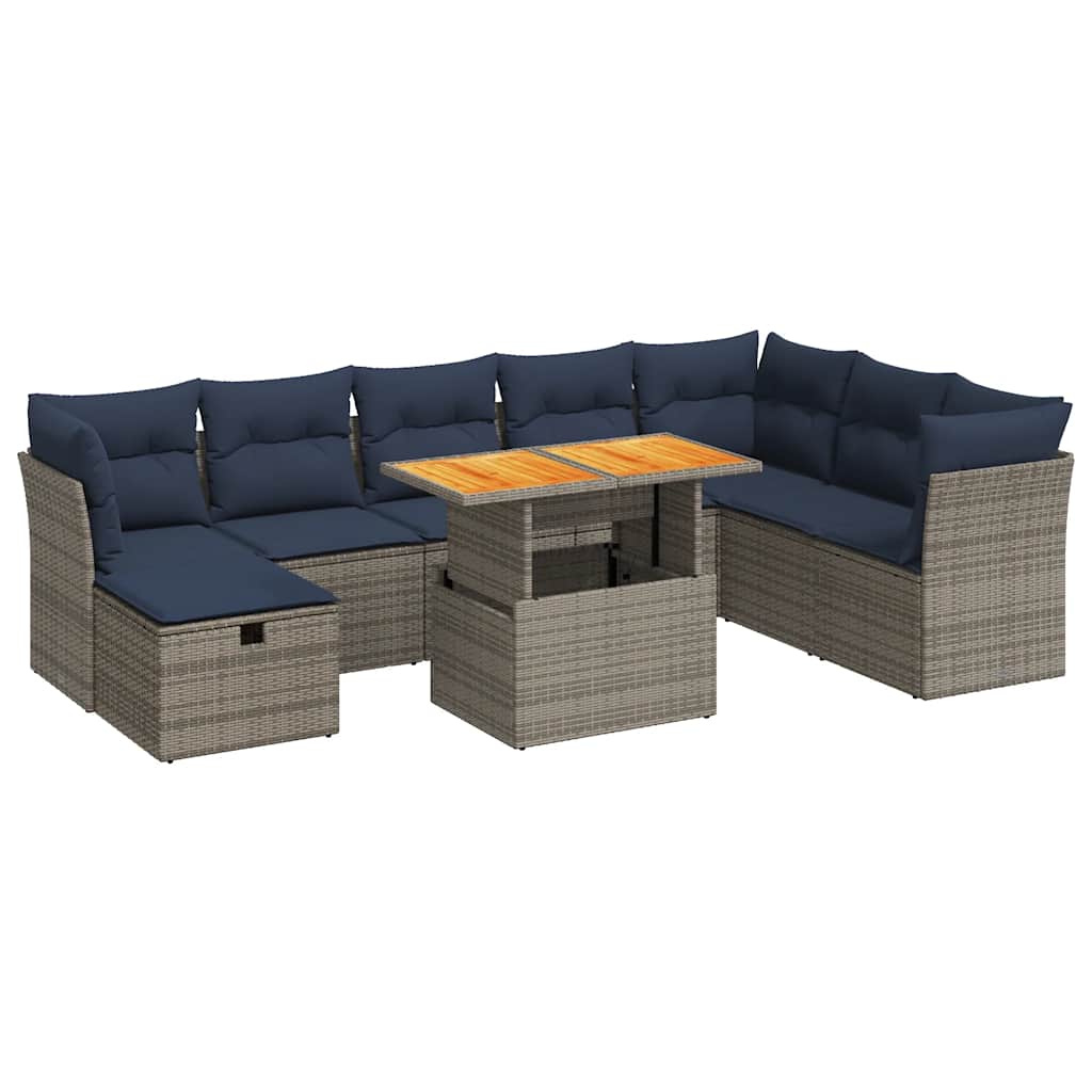 Salon de jardin avec coussins 9pcs marron résine tressée acacia
