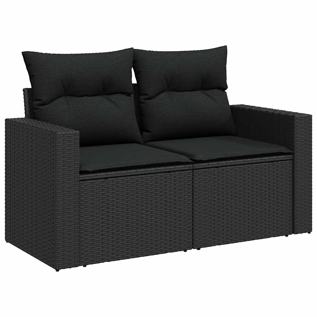 Salon de jardin avec coussins 9 pcs noir résine tressée acacia