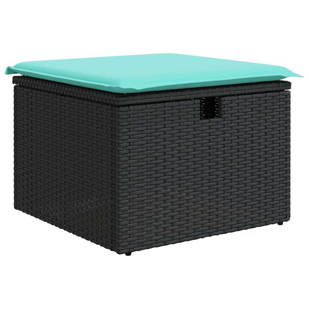 Salon de jardin avec coussins 9 pcs noir résine tressée acacia