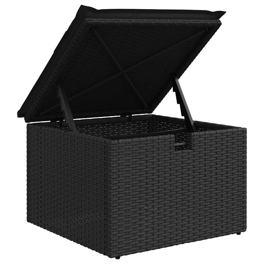 Salon de jardin 6 pcs avec coussins noir résine tressée acacia