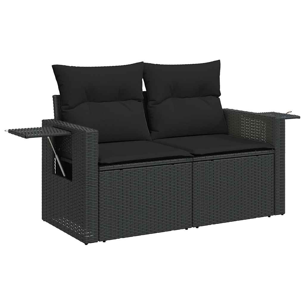 Salon de jardin avec coussins 8 pcs noir résine tressée acacia