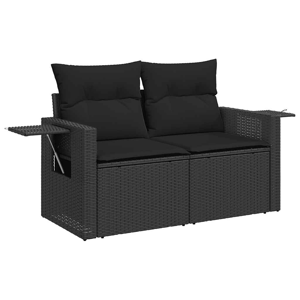 Salon de jardin 5 pcs avec coussins noir résine tressée acacia