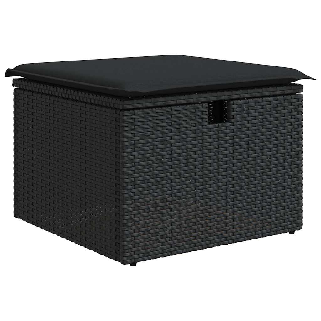 Salon de jardin 5 pcs avec coussins noir résine tressée acacia
