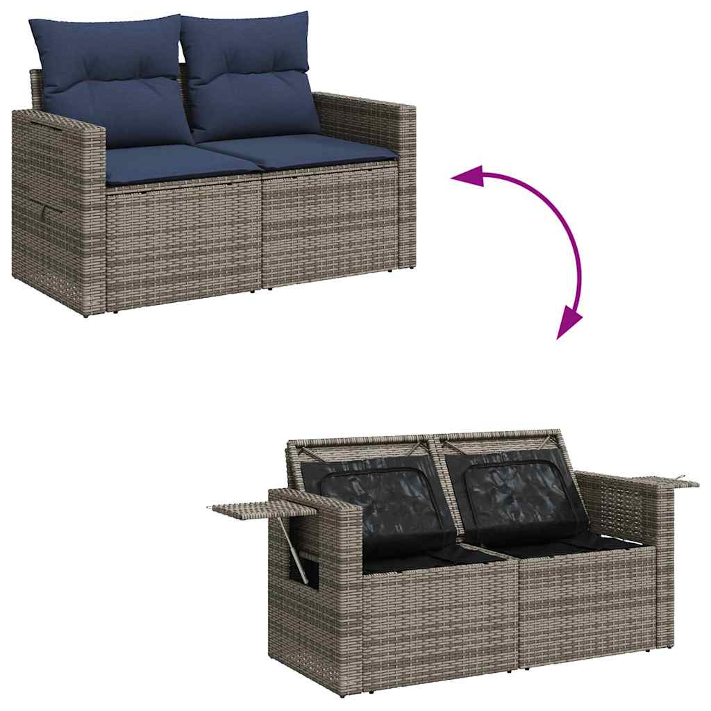 Salon de jardin 8pcs avec coussins marron résine tressée acacia