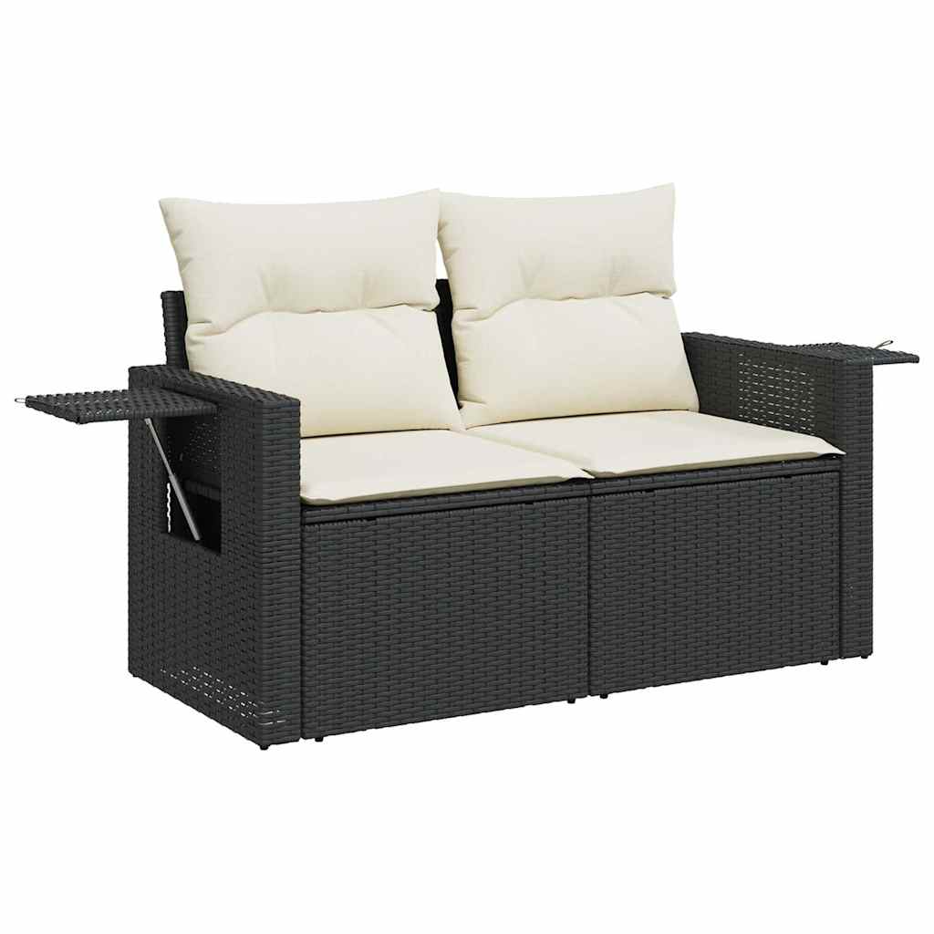 Salon de jardin avec coussins 9 pcs noir résine tressée acacia