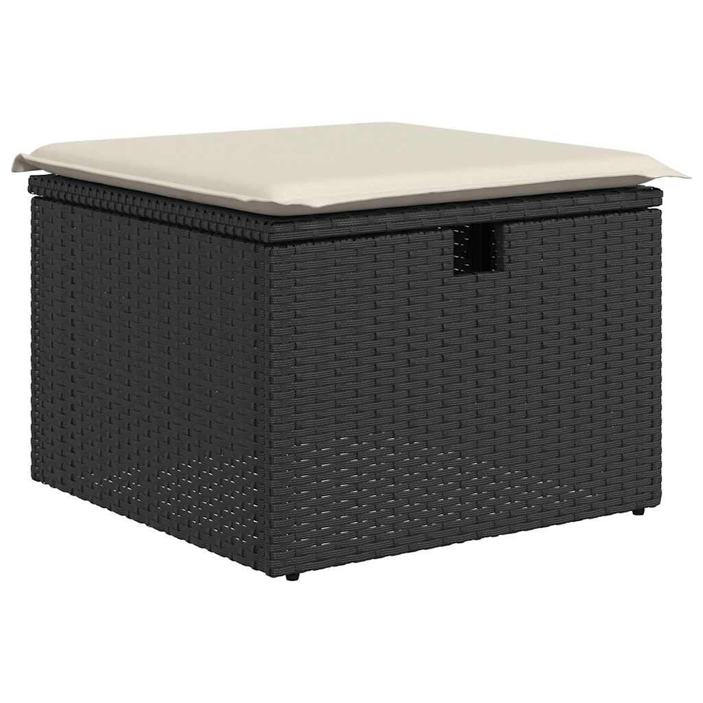 Salon de jardin avec coussins 9 pcs noir résine tressée acacia