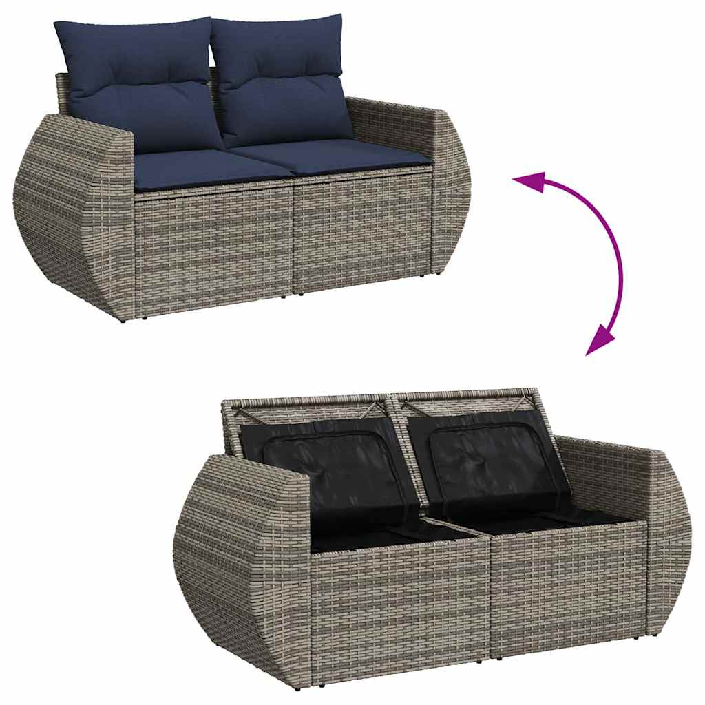 Salon de jardin 6 pcs avec coussins noir résine tressée acacia