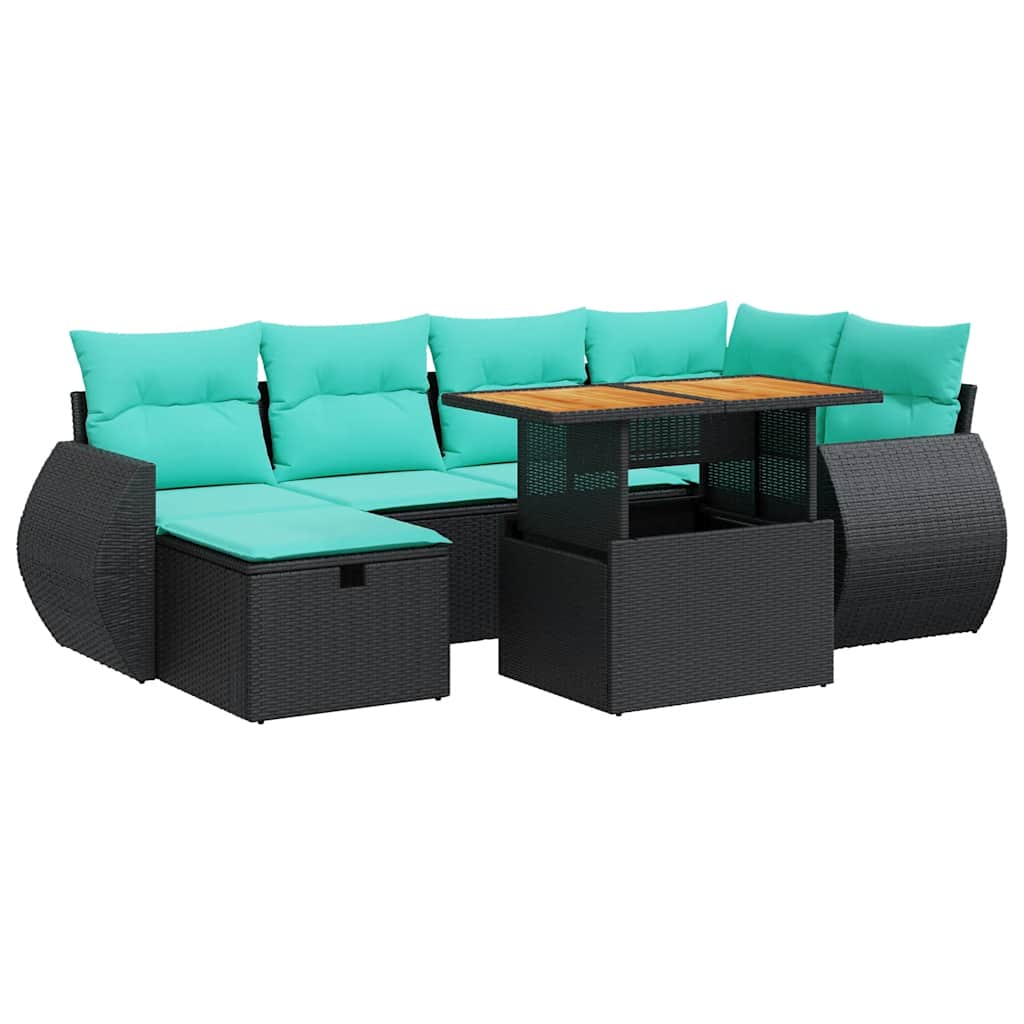 Salon de jardin avec coussins 7 pcs gris résine tressée acacia