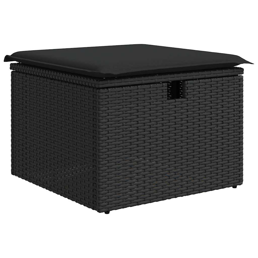 Salon de jardin 5 pcs avec coussins noir résine tressée acacia