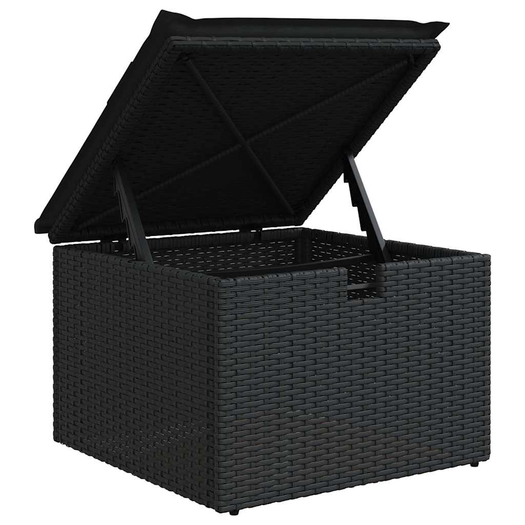 Salon de jardin 5 pcs avec coussins noir résine tressée acacia