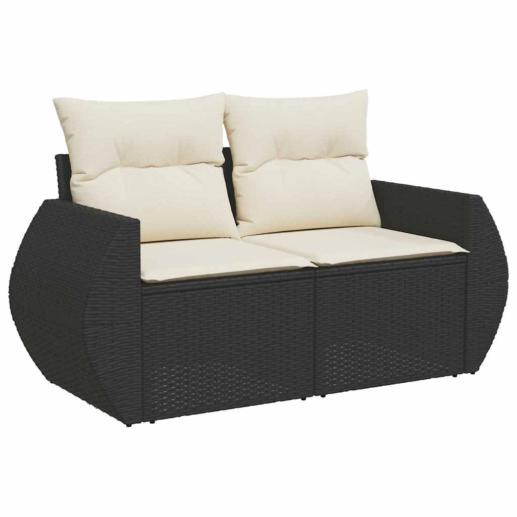 Salon de jardin avec coussins 9 pcs noir résine tressée acacia