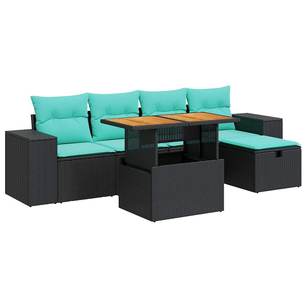 Salon de jardin avec coussins 6pcs marron résine tressée acacia