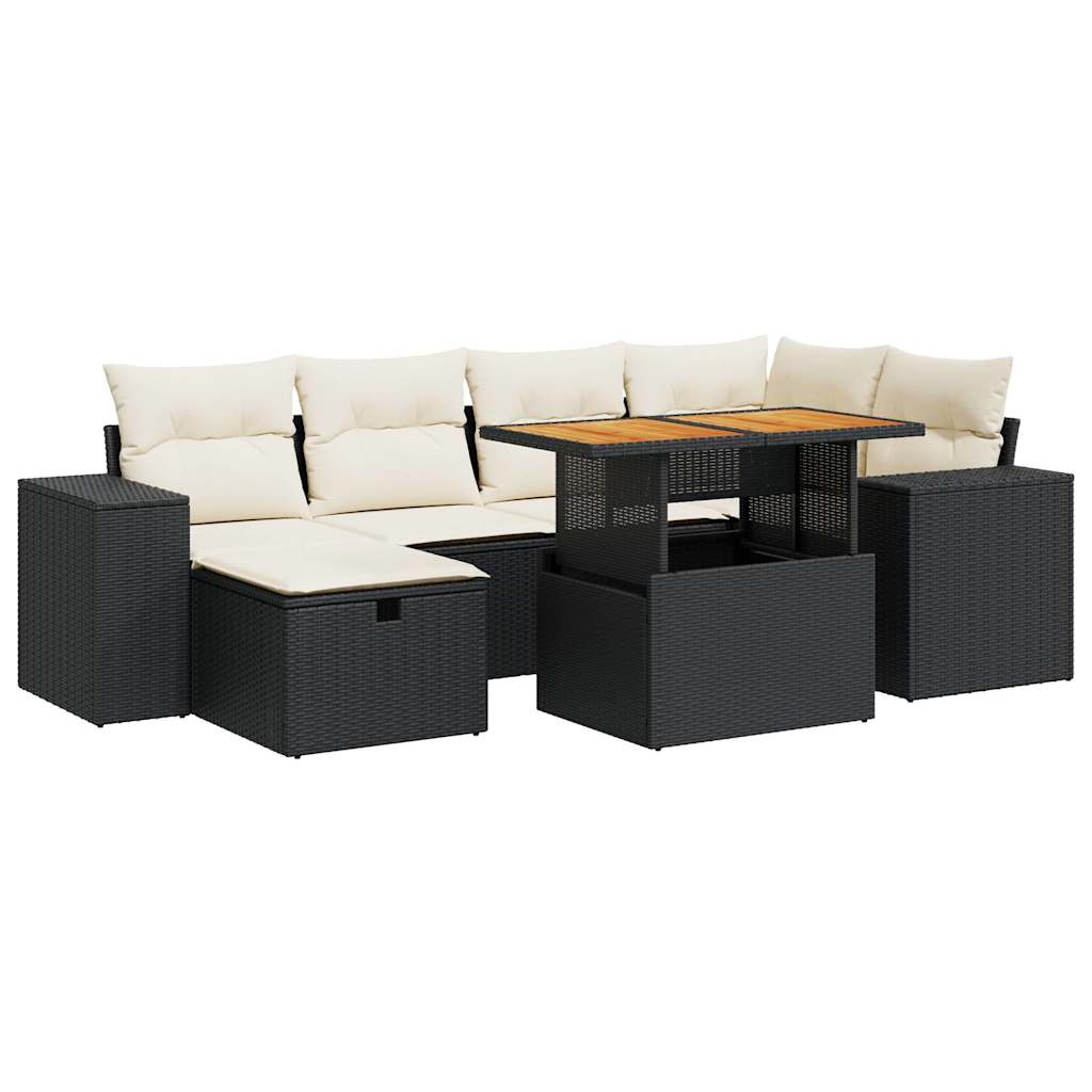 Salon de jardin avec coussins 8 pcs noir résine tressée acacia Salons de jardin vidaXL
