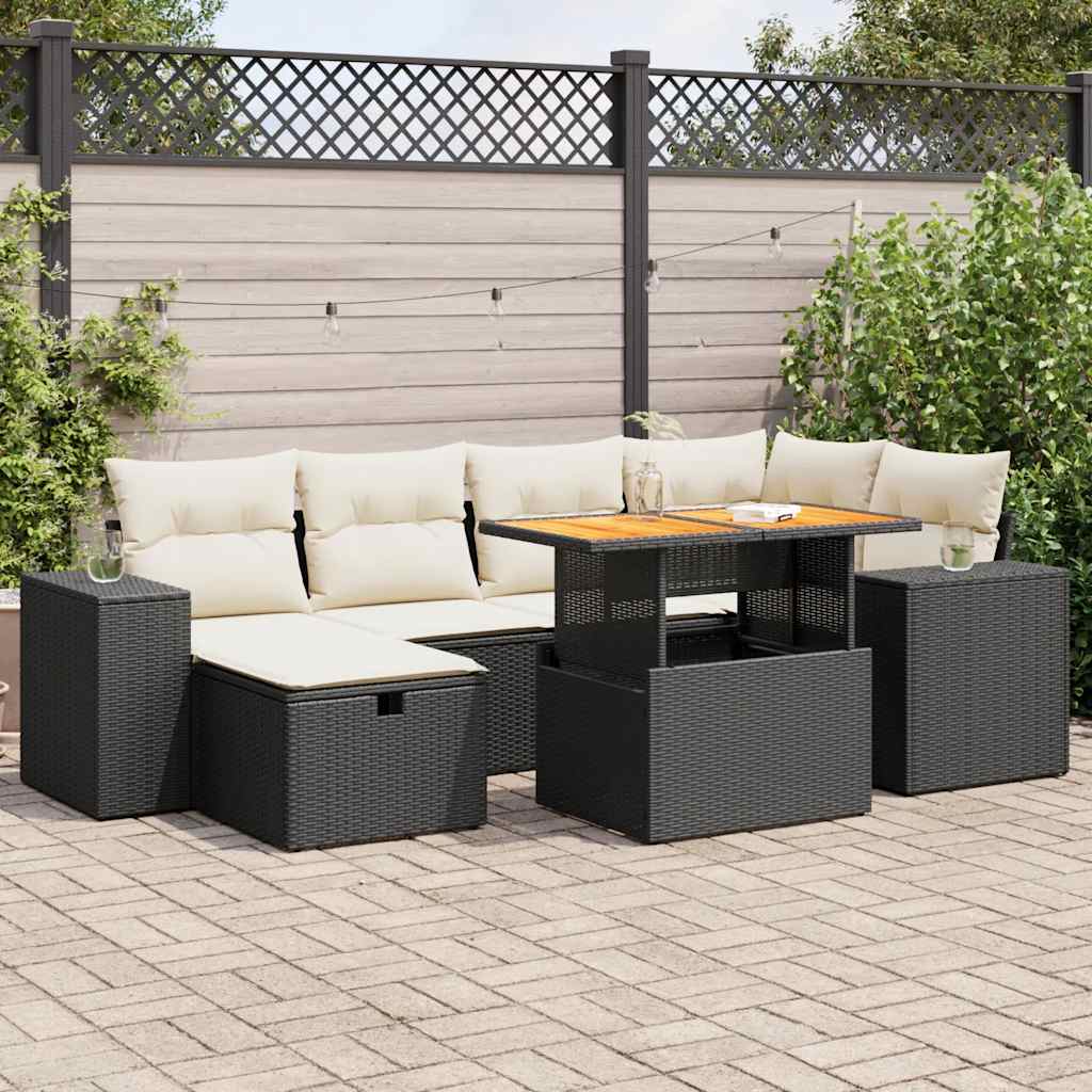 Salon de jardin avec coussins 8 pcs noir résine tressée acacia Salons de jardin vidaXL