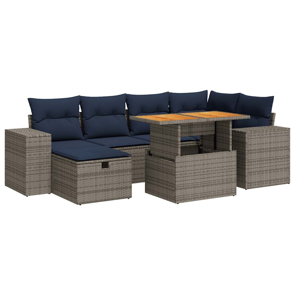Salon de jardin avec coussins 7pcs marron résine tressée acacia
