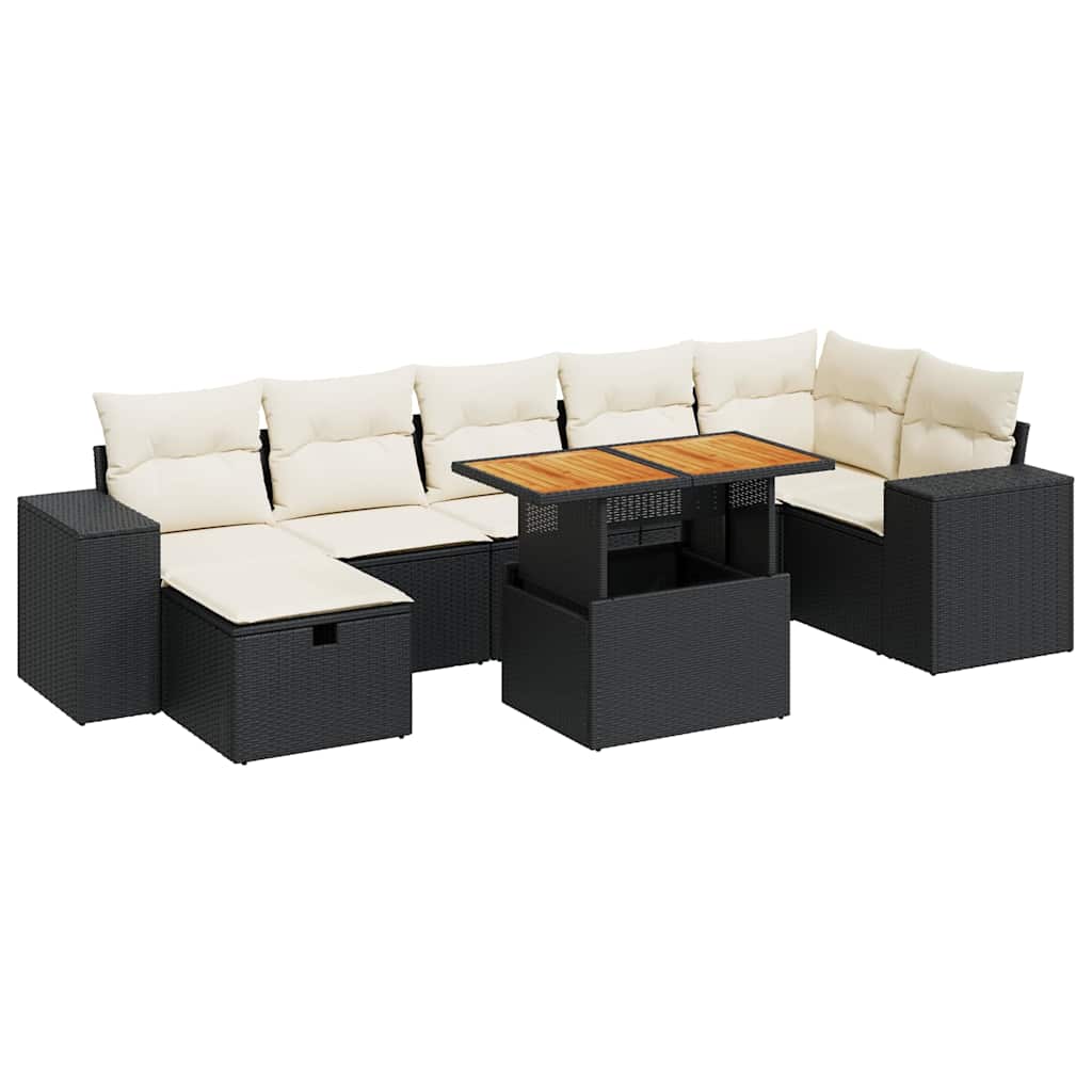 Salon de jardin 5 pcs avec coussins noir résine tressée acacia Salons de jardin vidaXL