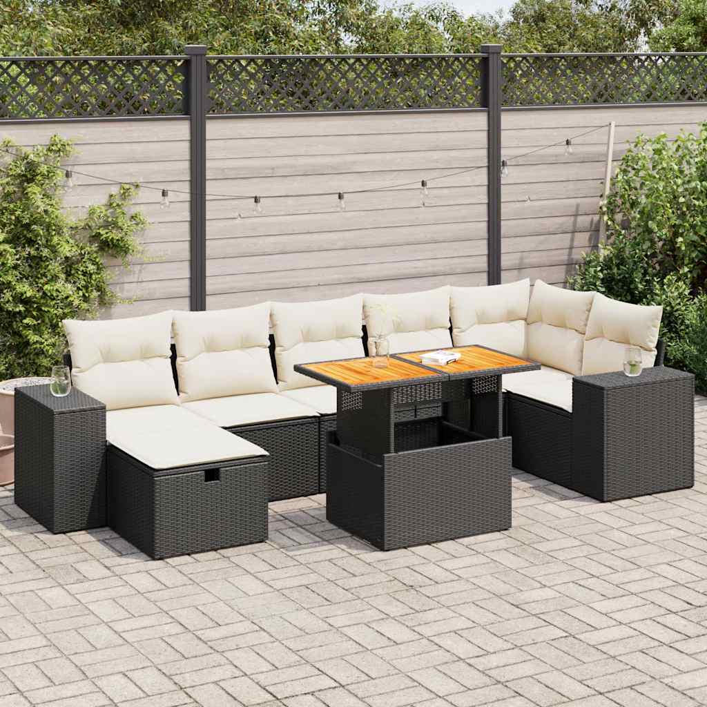 Salon de jardin 5 pcs avec coussins noir résine tressée acacia Salons de jardin vidaXL