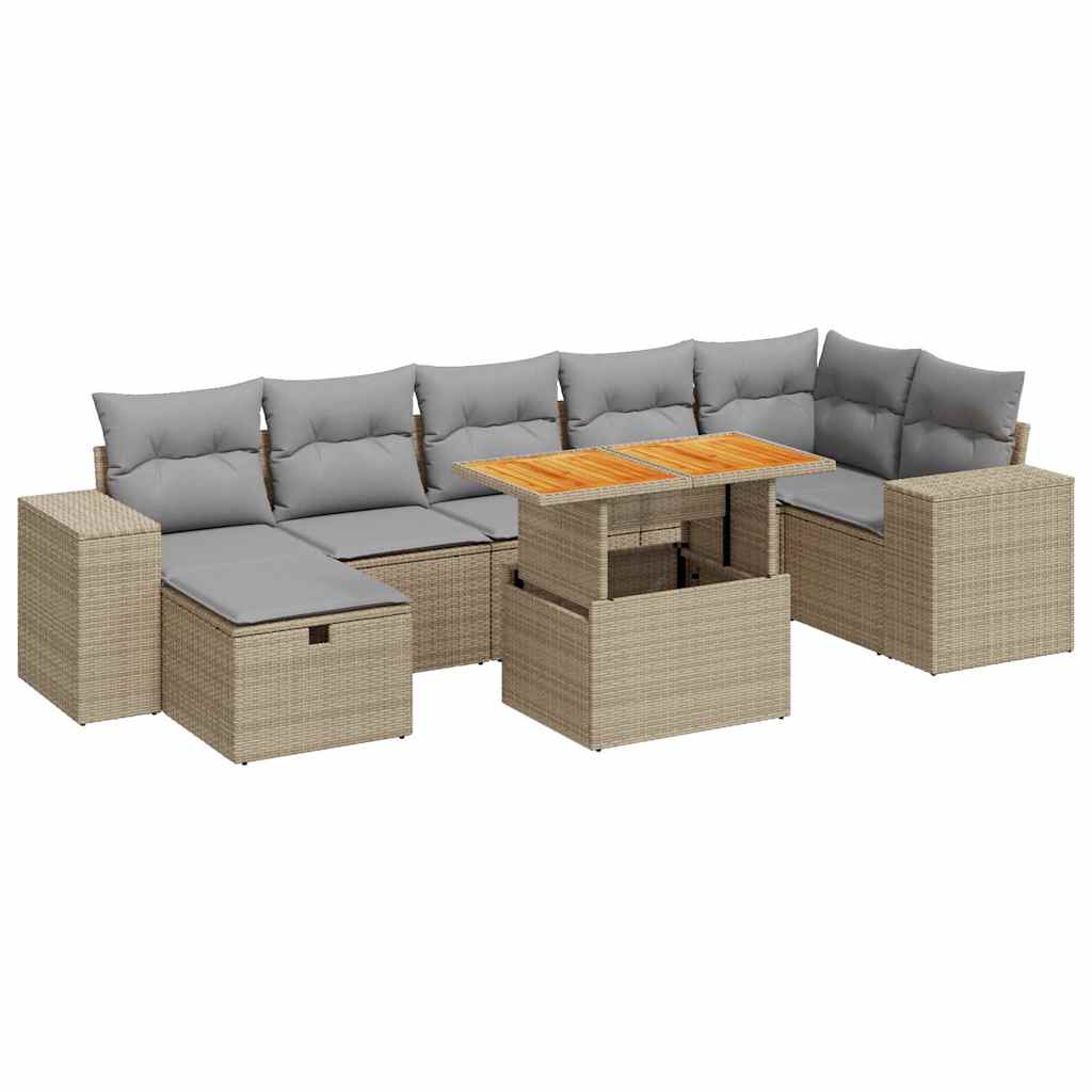 Salon de jardin avec coussins 5 pcs beige résine tressée acacia Salons de jardin vidaXL