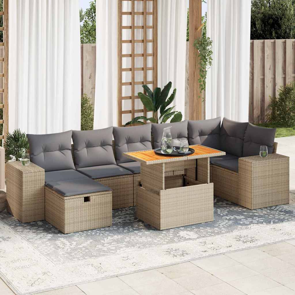 Salon de jardin avec coussins 5 pcs beige résine tressée acacia Salons de jardin vidaXL