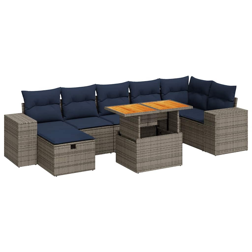 Salon de jardin 8pcs avec coussins marron résine tressée acacia