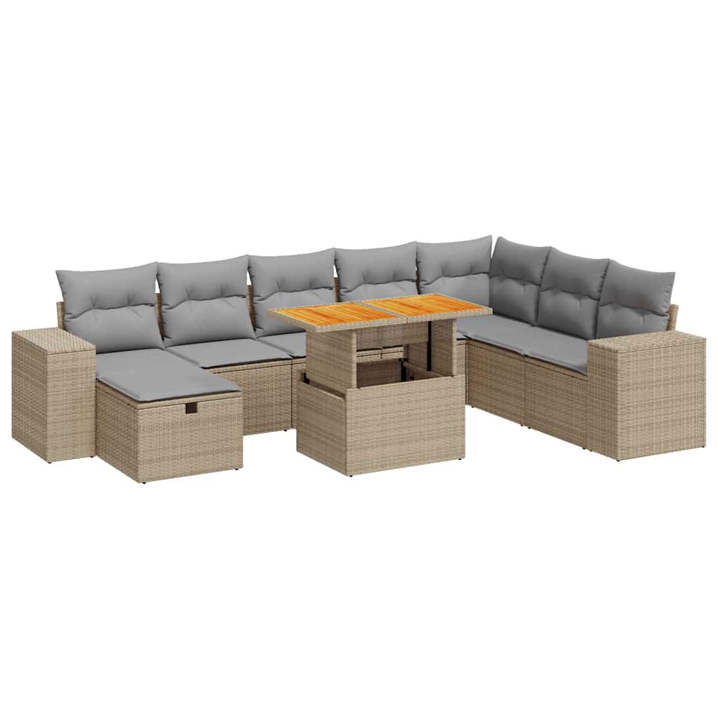Salon de jardin avec coussins 9 pcs beige résine tressée acacia Salons de jardin vidaXL