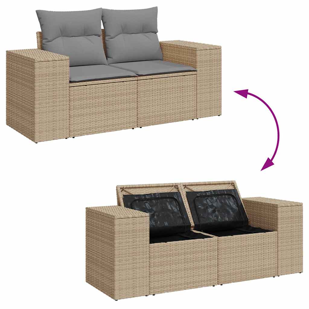 Salon de jardin avec coussins 9 pcs beige résine tressée acacia Salons de jardin vidaXL