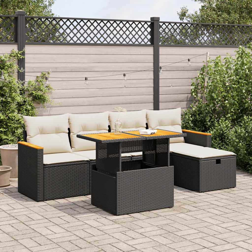 Salon de jardin 6 pcs avec coussins noir résine tressée Salons de jardin vidaXL