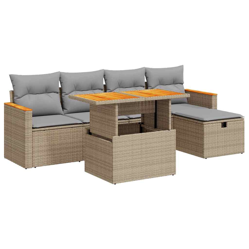 Salon de jardin avec coussins 6 pcs beige résine tressée Salons de jardin vidaXL
