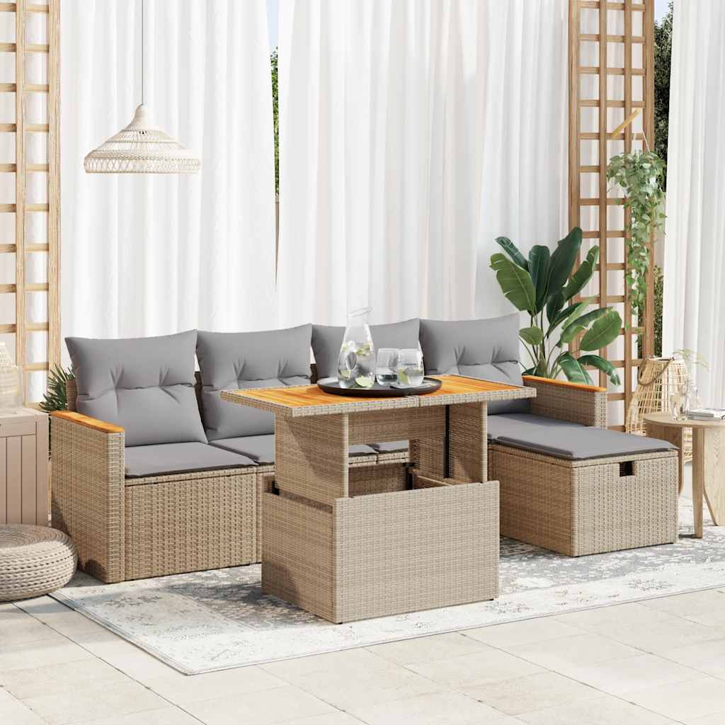Salon de jardin avec coussins 6 pcs beige résine tressée Salons de jardin vidaXL