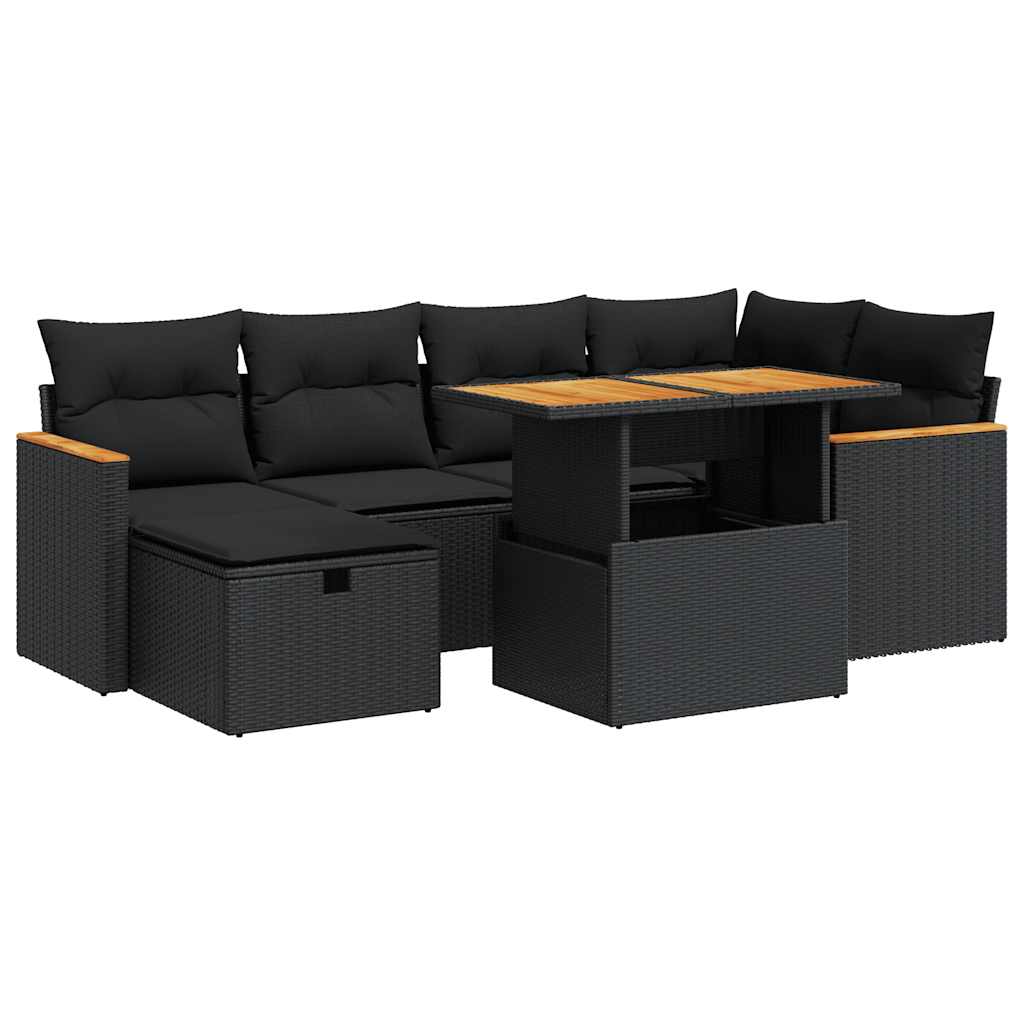 Salon de jardin 8 pcs avec coussins noir résine tressée
