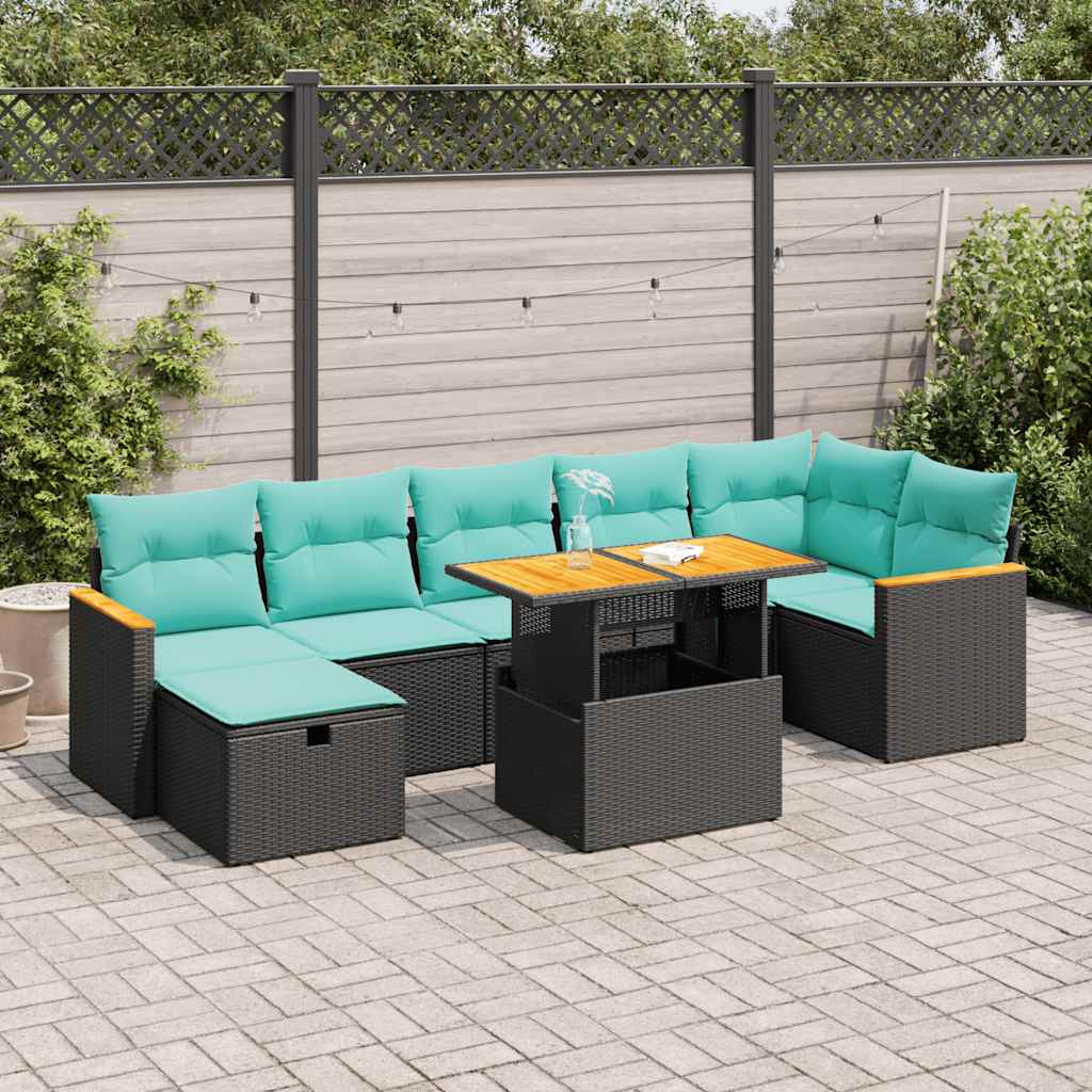 Salon de jardin avec coussins 8 pcs gris résine tressée acacia