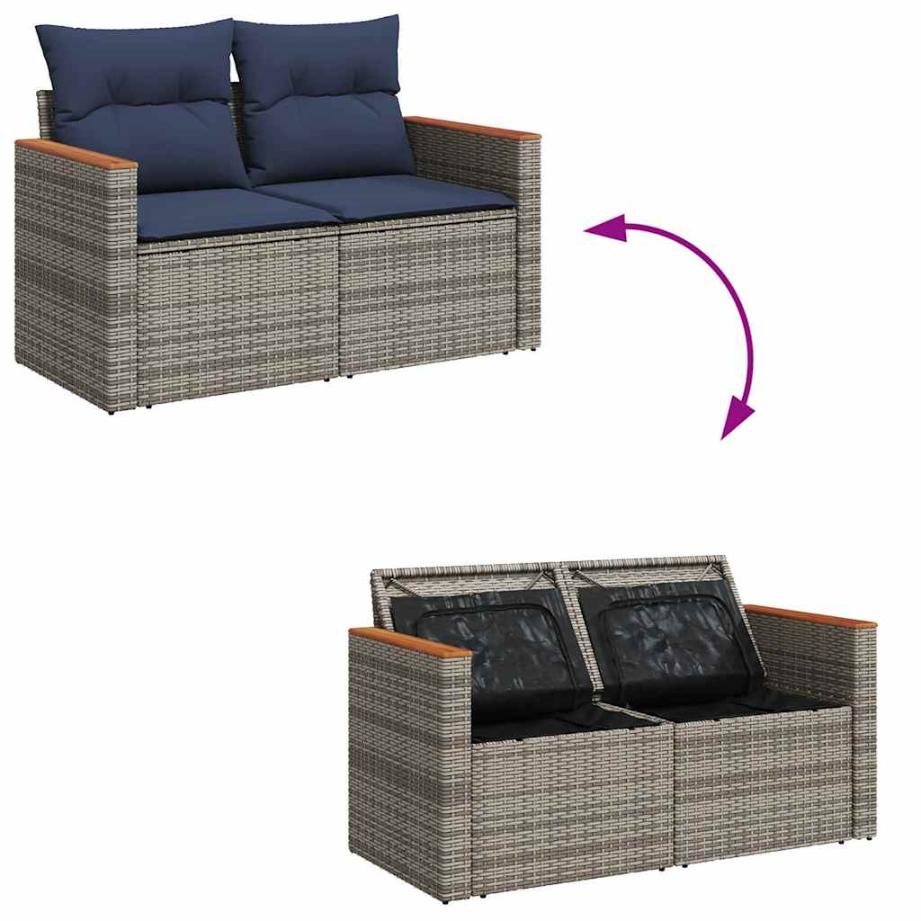 Salon de jardin 8pcs avec coussins gris résine tressée acacia