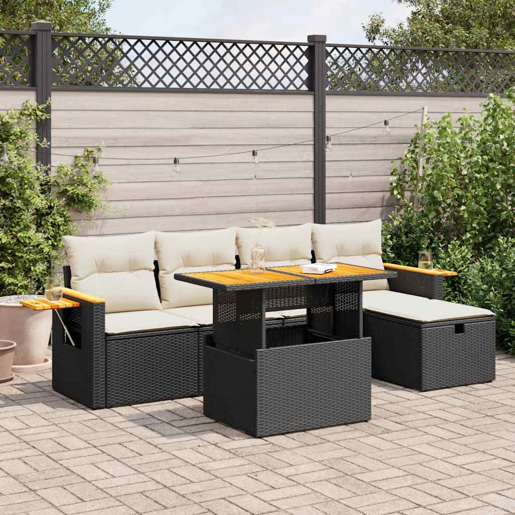 Salon de jardin 6 pcs avec coussins noir résine tressée Salons de jardin vidaXL