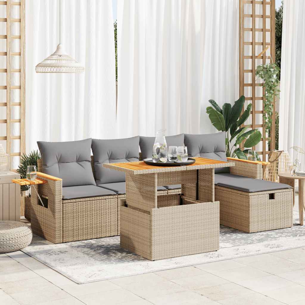 Salon de jardin avec coussins 6 pcs beige résine tressée Salons de jardin vidaXL