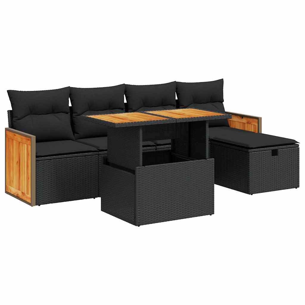 Salon de jardin 6 pcs avec coussins noir résine tressée Salons de jardin vidaXL