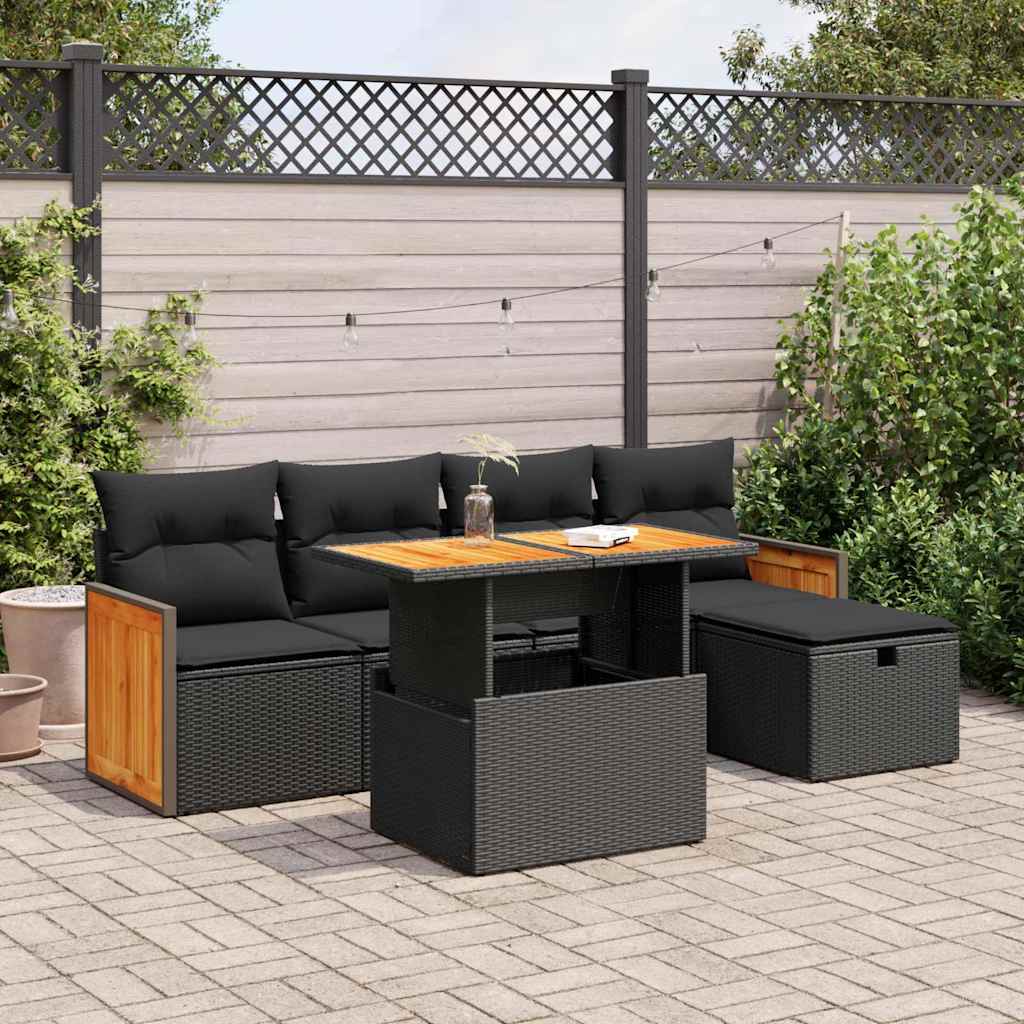 Salon de jardin 6 pcs avec coussins noir résine tressée Salons de jardin vidaXL