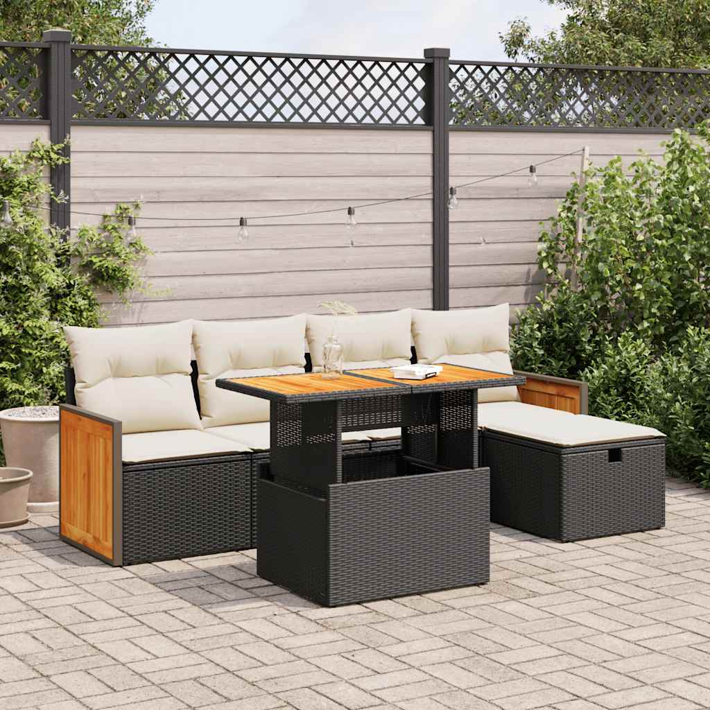 Salon de jardin 6 pcs avec coussins noir résine tressée Salons de jardin vidaXL